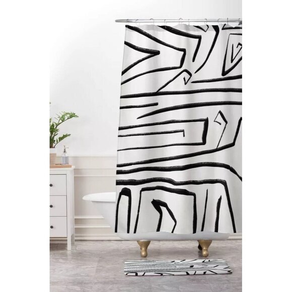 Viviana Gonzalez Black & White Geo Modern Improvisation Shower Curtain 69" x 72" - Picture 2 of 5